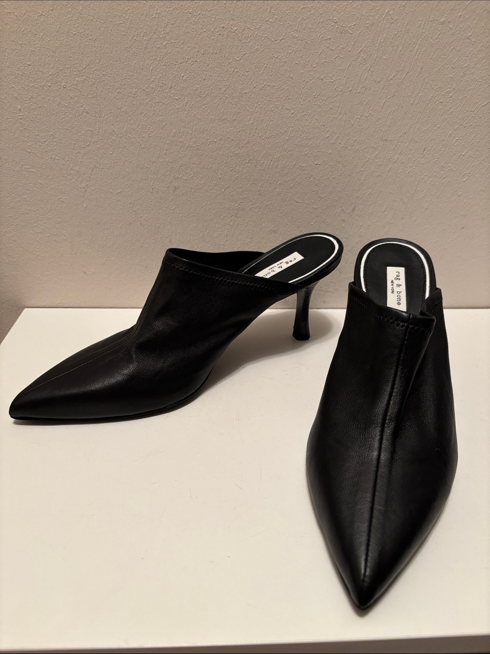 Rag & Bone Brea Black Pointed-Toe Leather Mule Heels 36 New. Italy